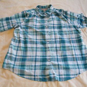 Ladies Button Front shirt Size 1X in pretty Blue Plaid Linen Blend